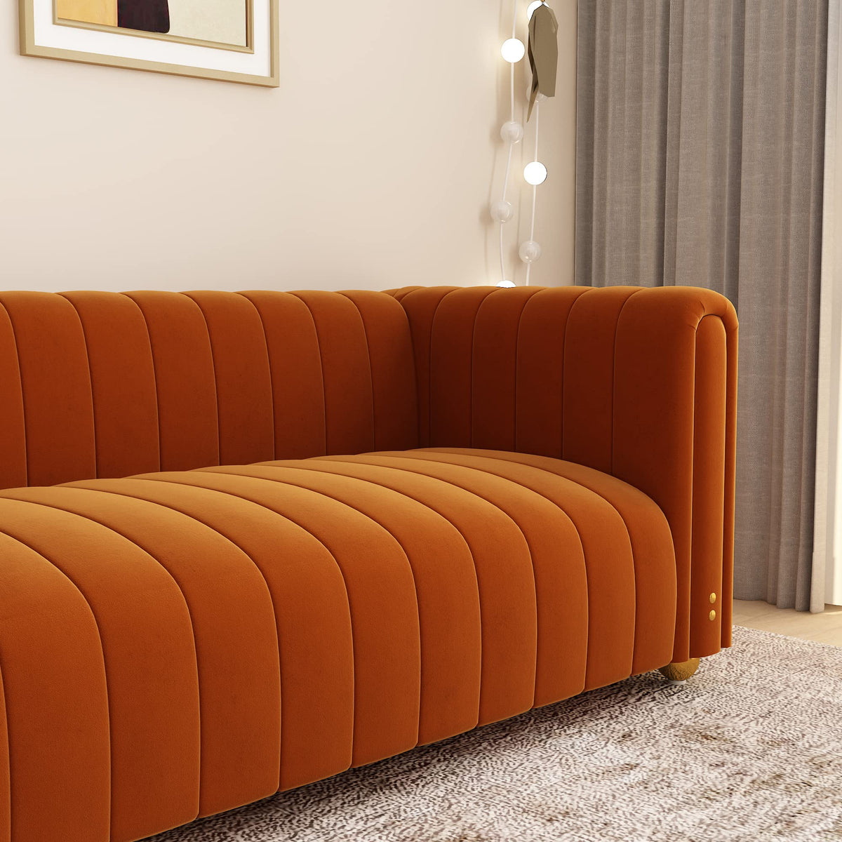 Orange Velvet 3 Seat Sofa W3378