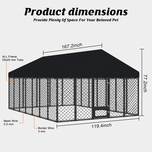 10x14FT Outdoor Dog Kennel with Roof G408