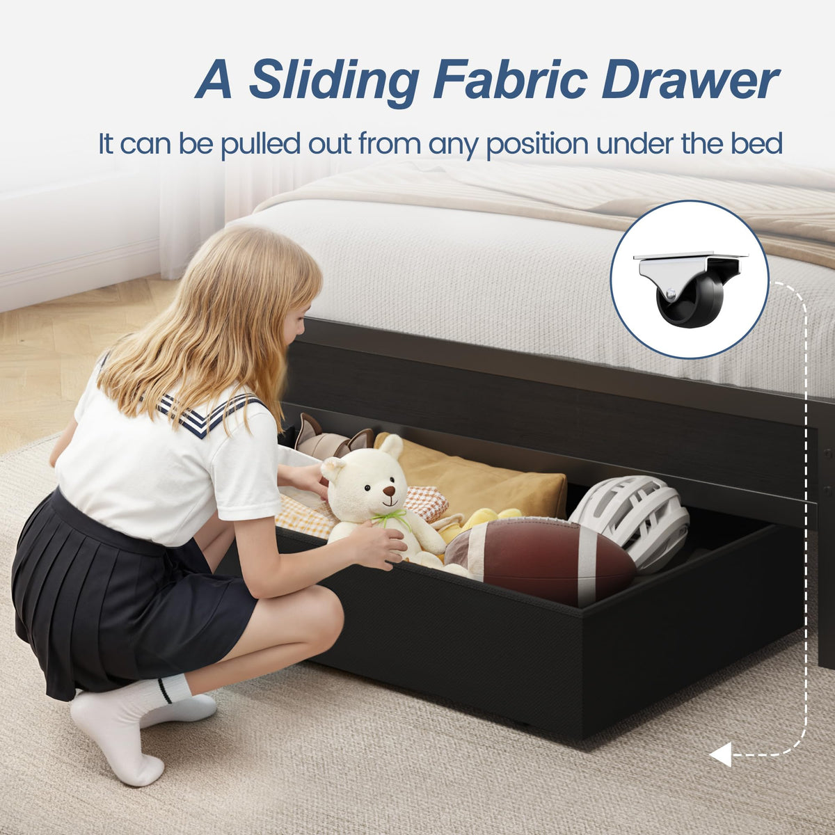 Twin Bed Frame with Storage Headboard & Drawer, Charging Station & LED Light, Black F269458