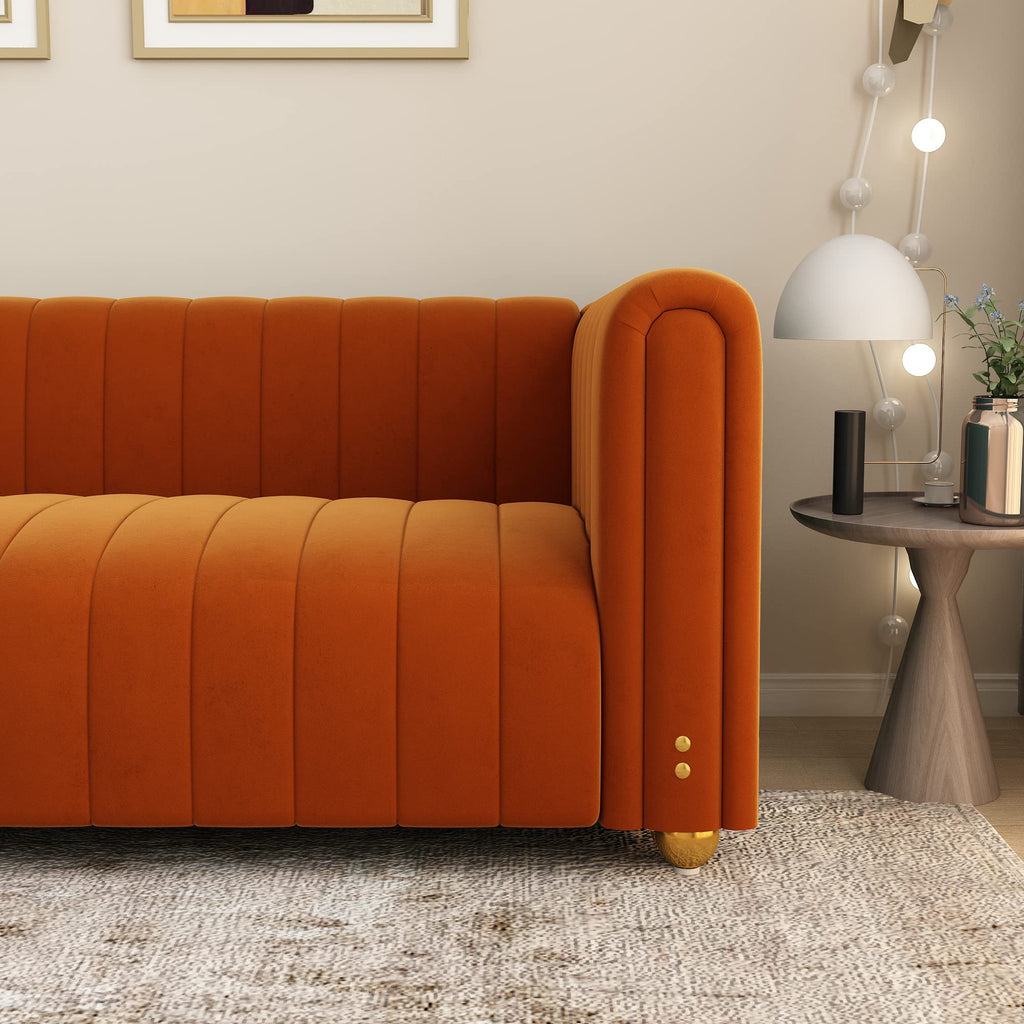 Orange Velvet 3 Seat Sofa W3378