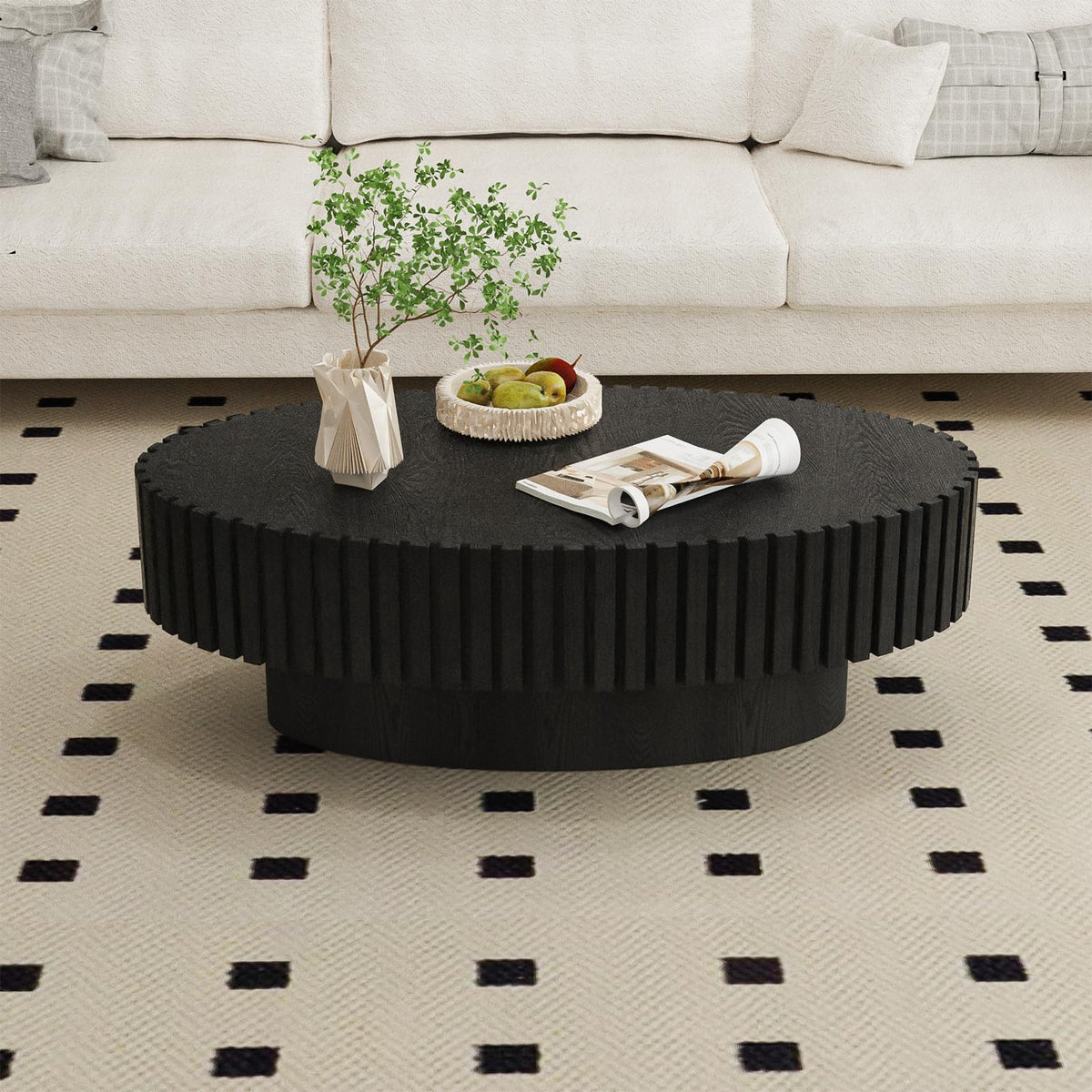 Black Modern Wood Oval Coffee Table F5616