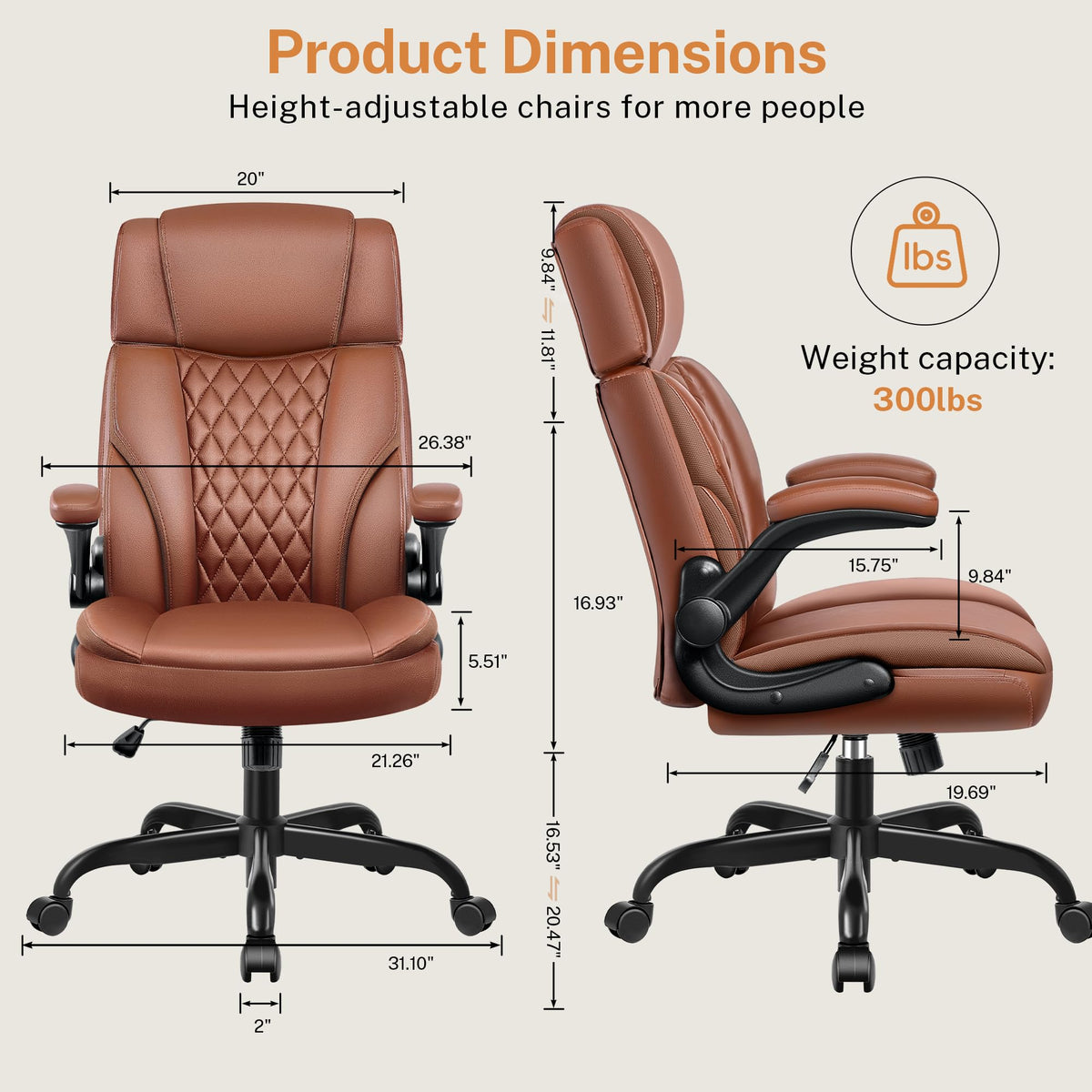 Leather Ergonomic Office Chair with Flip Up Arms U440071
