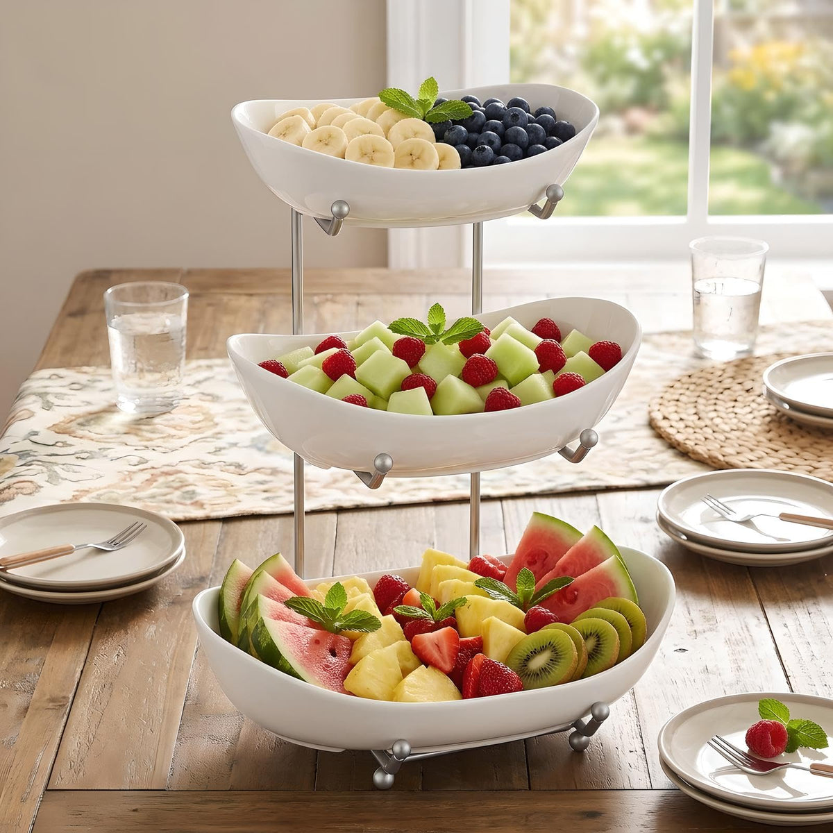 3 Tier Ceramic Fruit Basket with Holder A1830