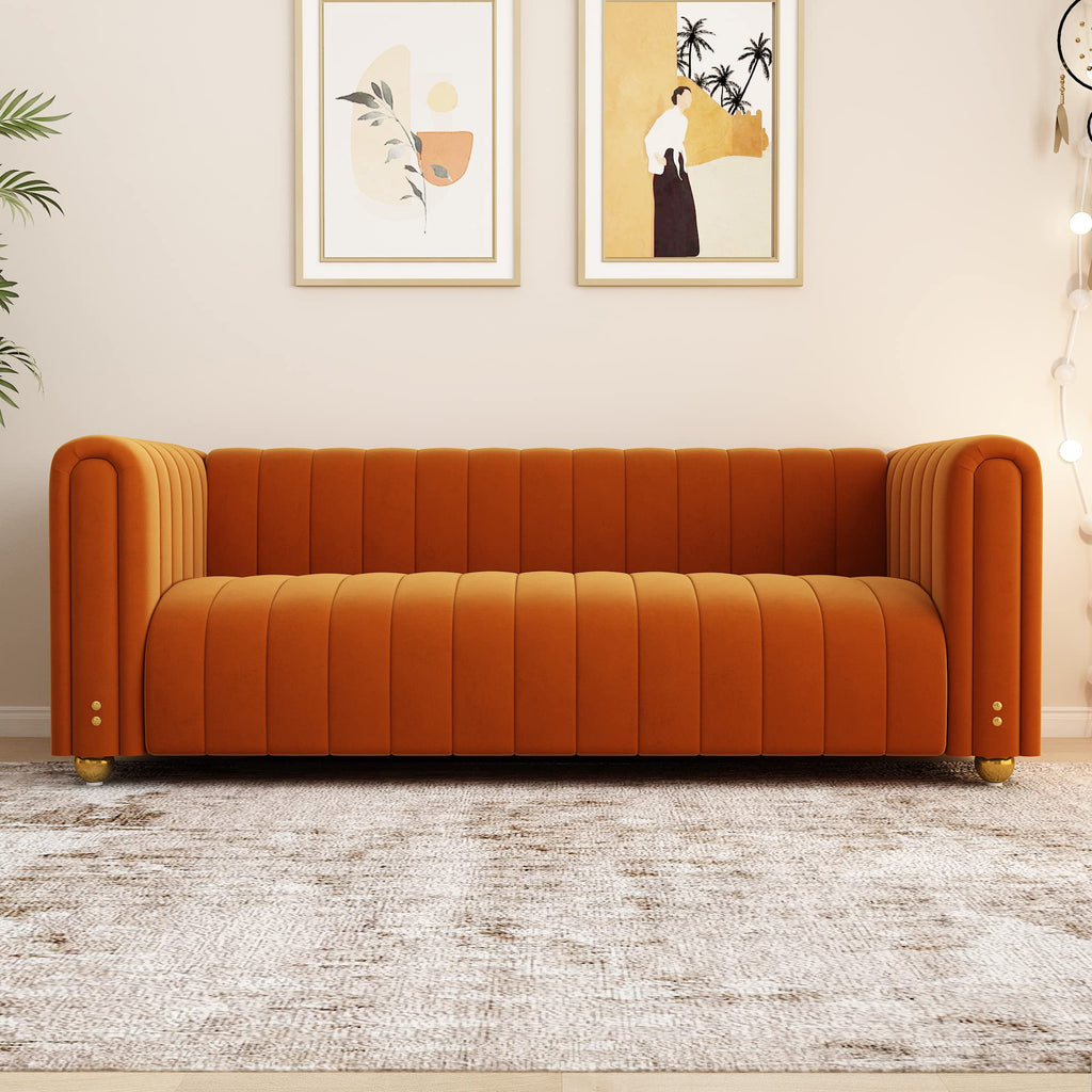 Orange Velvet 3 Seat Sofa W3378