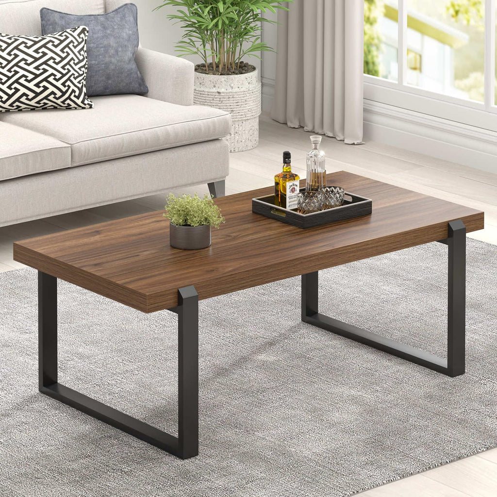 Walnut 44 Inch Wood and Metal Coffee Table K470040