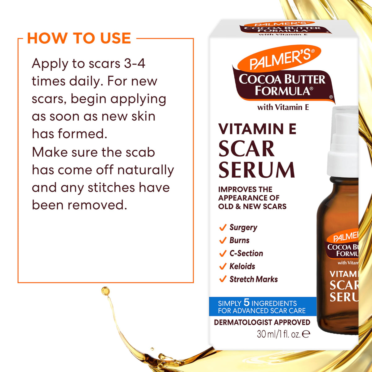 Fragrance Free Cocoa Butter Scar Serum with Vitamin E 1 Oz W8479
