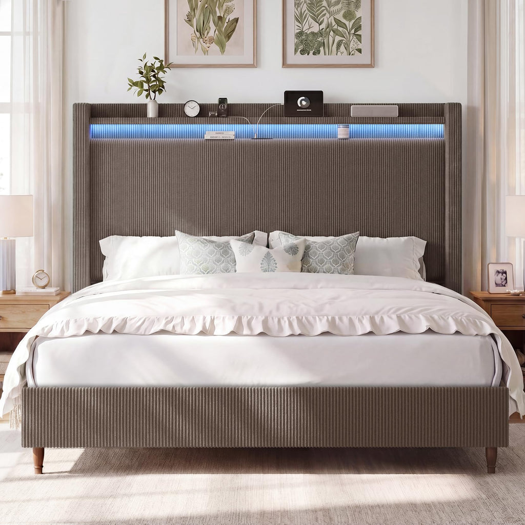 Queen Size Corduroy Upholstered Bed Frame X920