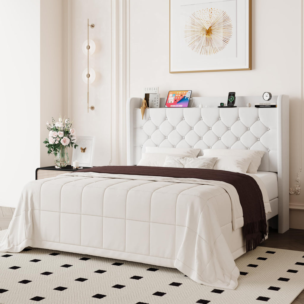 Queen Bed Frame with Storage Headboard and Charging Station H66945