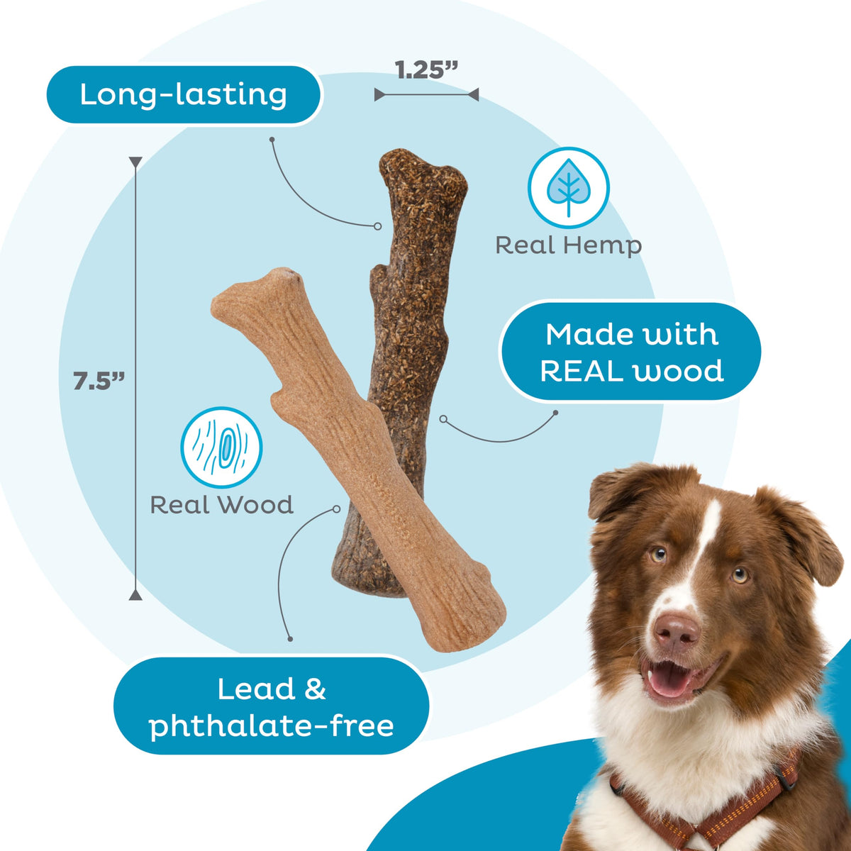 Dogwood Calming Stick Dog Chew Toy, Medium, 7.5", 2-Pack W827888