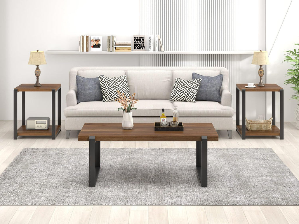 Walnut 44 Inch Wood and Metal Coffee Table K470040