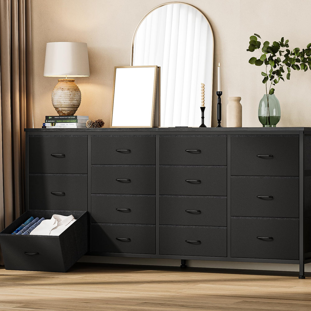 Black 14 Drawer Fabric TV Stand V547
