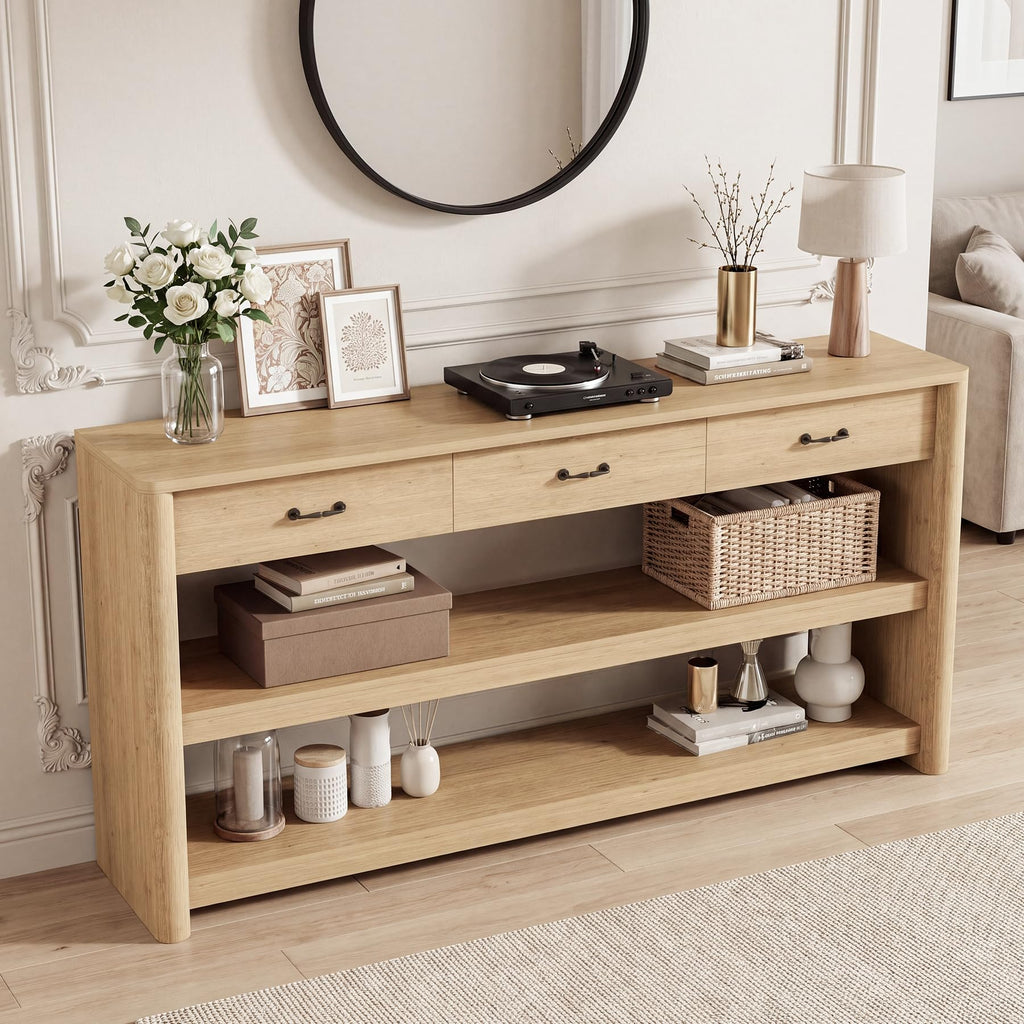 63" Oak Console Table with Storage K43725