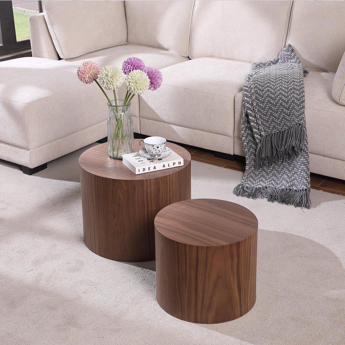 Round Coffee Table Set of 2 Wood Nesting End Table P76614