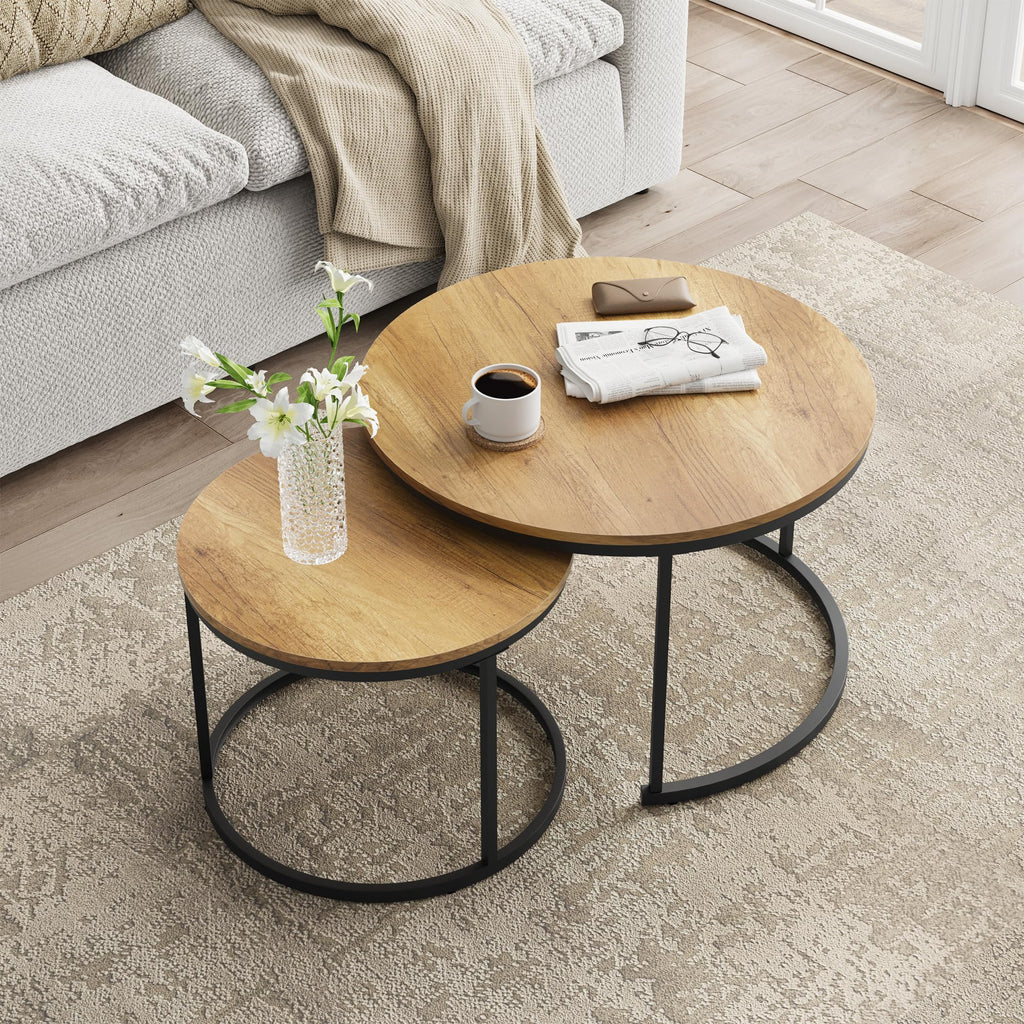Set of 2 Round Wood Grain Coffee Table Q83263