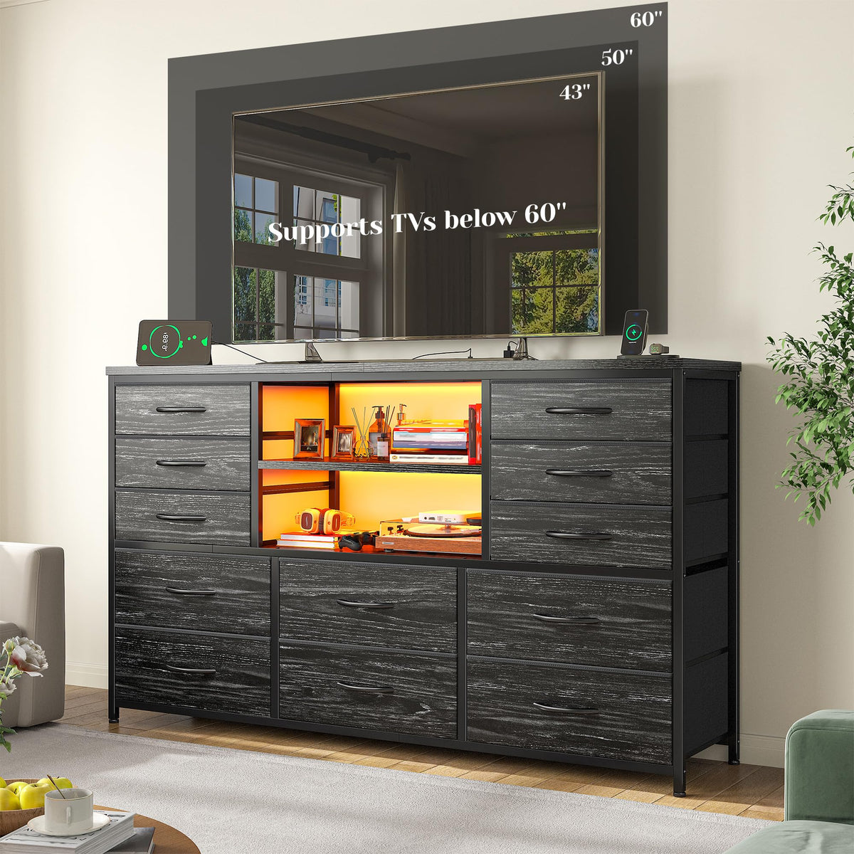 Dresser with LED Lights & Charging Station J37647