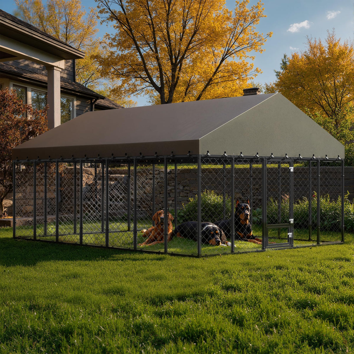 10x14FT Outdoor Dog Kennel with Roof G408