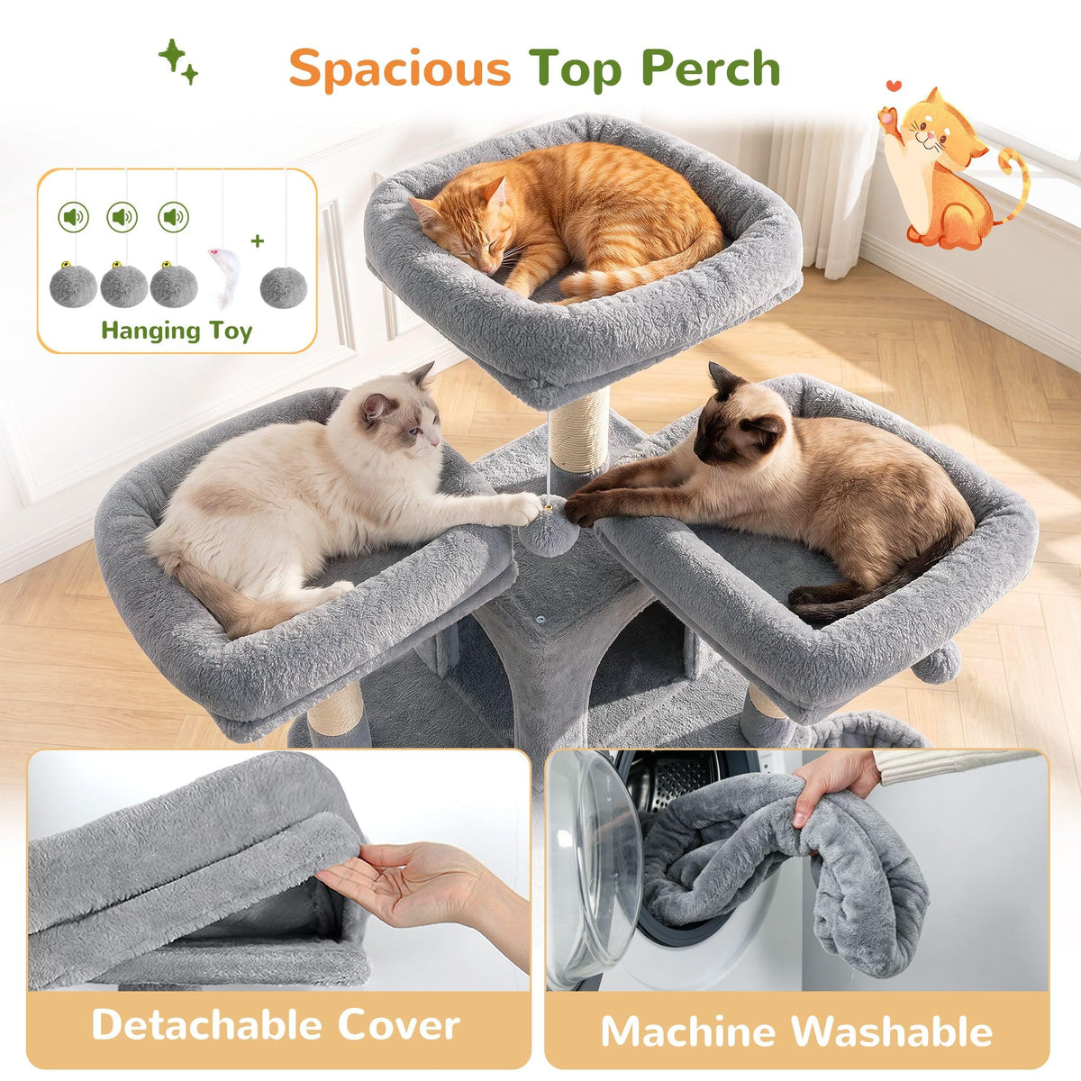 70 Inch Light Grey Cat Tree with Scratching Post N20756