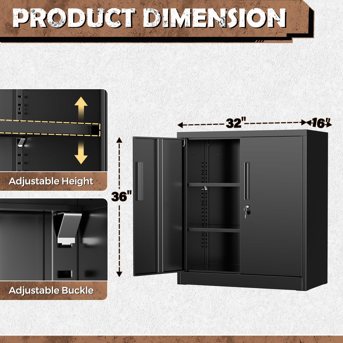 Black Metal Storage Cabinet with Locking Doors and Shelves N8485