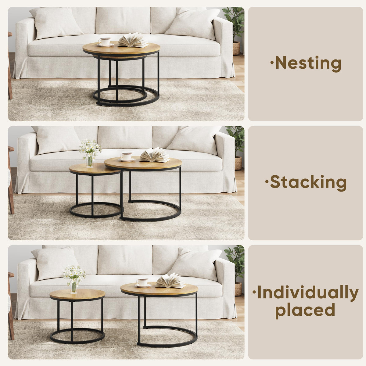 Set of 2 Round Wood Grain Coffee Table Q83263