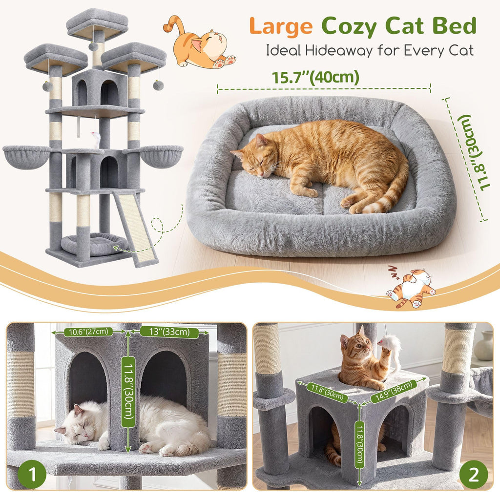 70 Inch Light Grey Cat Tree with Scratching Post N20756