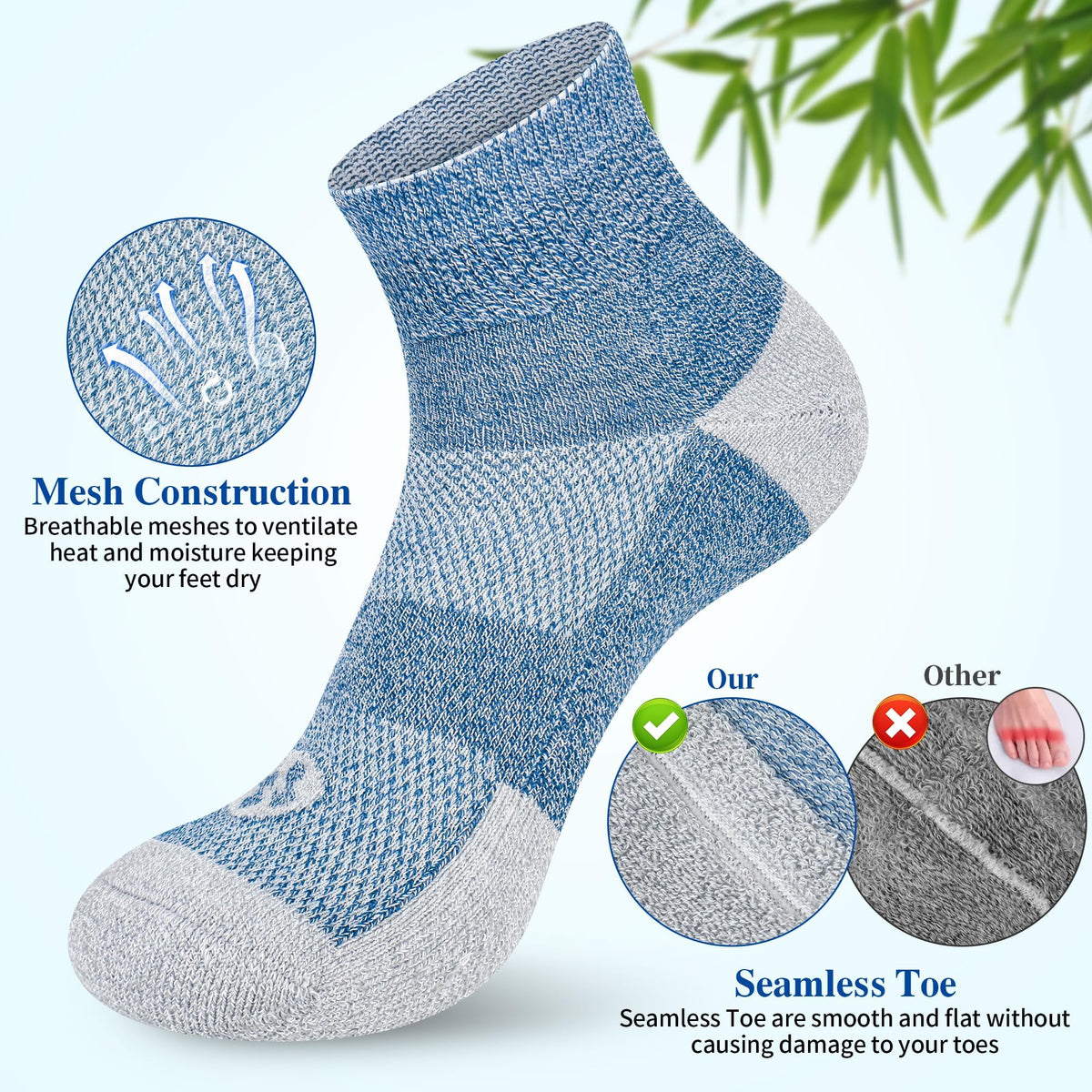 6 Pairs Ankle & 4 Pairs Low Cut Diabetic Socks L5095
