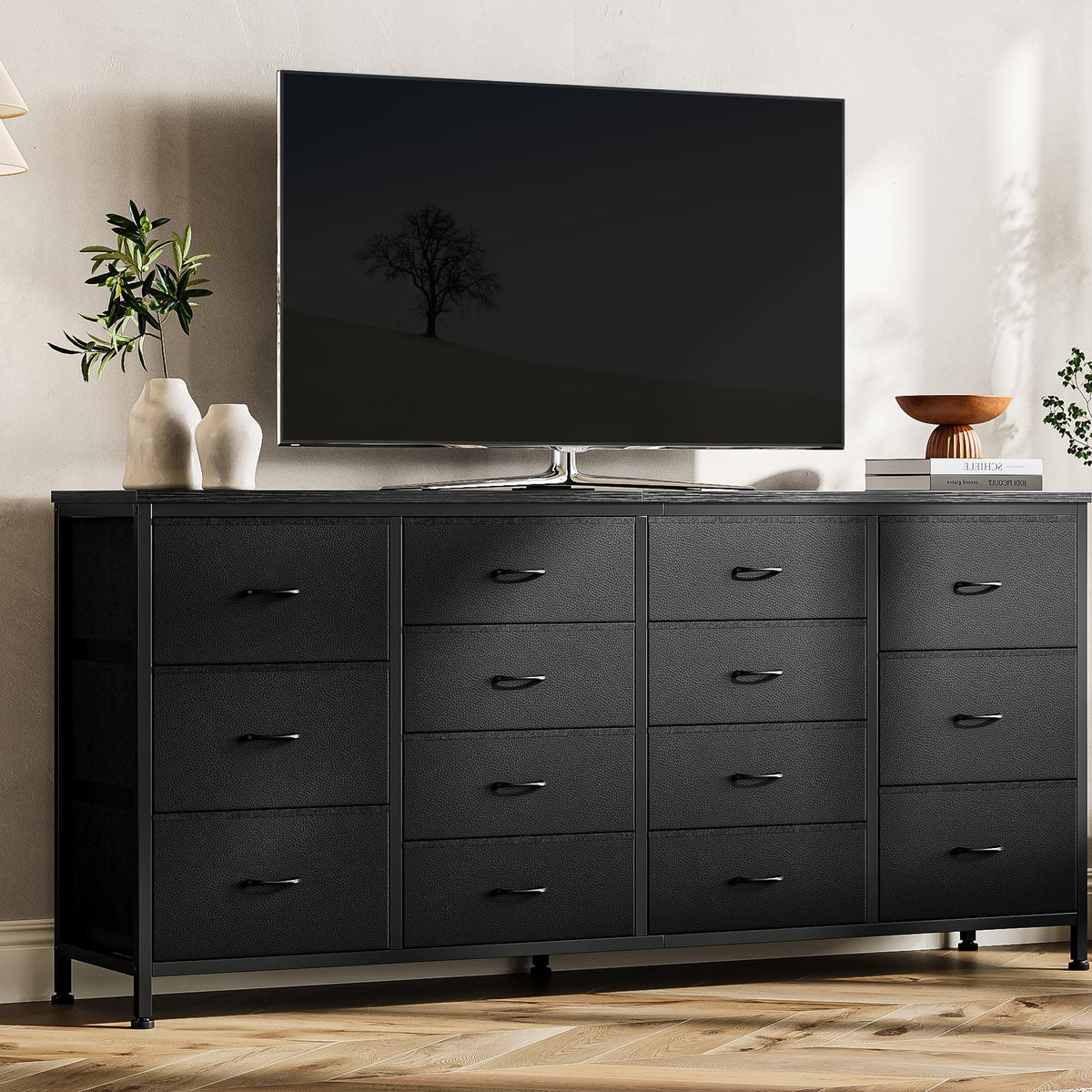 Black 14 Drawer Fabric TV Stand V547
