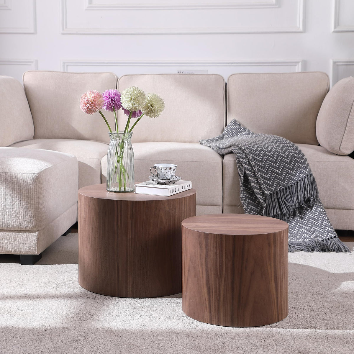 Round Coffee Table Set of 2 Wood Nesting End Table P76614