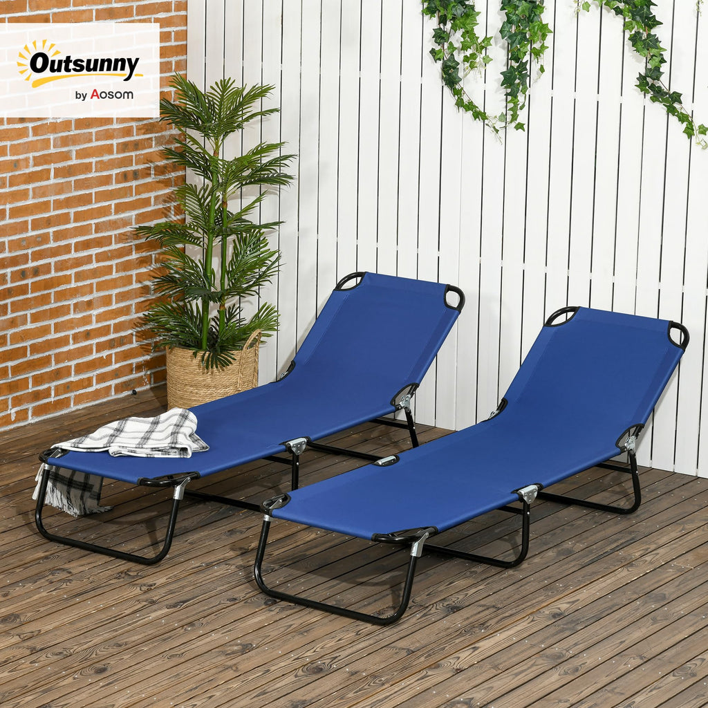 Blue 2 Pieces Folding Chaise Lounge Chair with 5-Level Back R553256