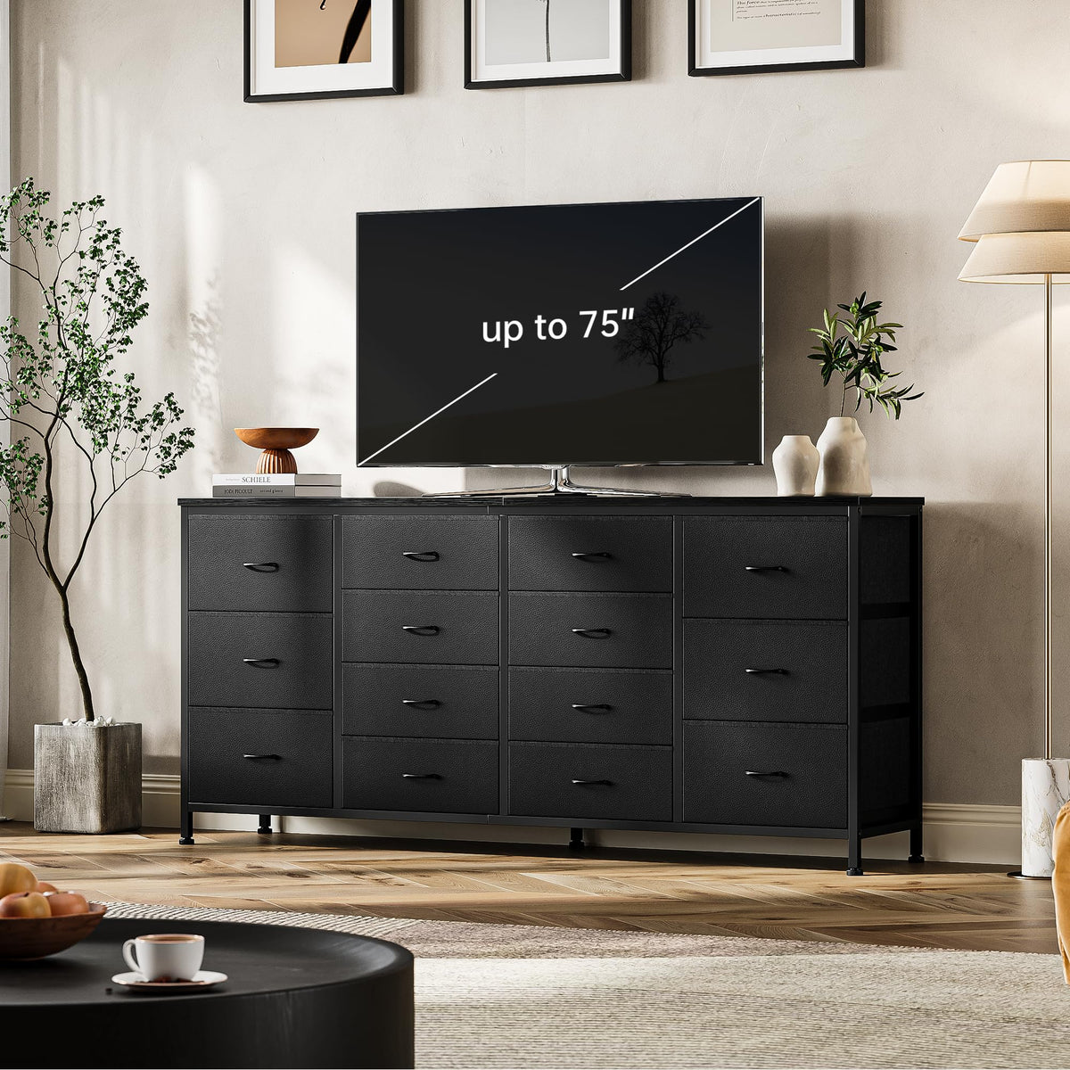 Black 14 Drawer Fabric TV Stand V547