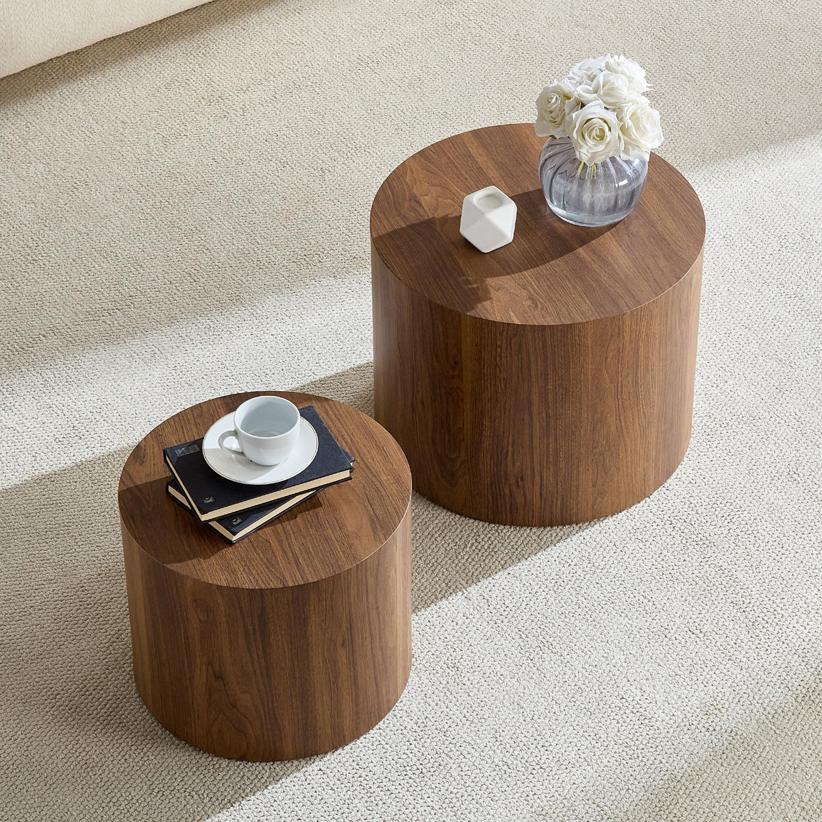 Round Coffee Table Set of 2 Wood Nesting End Table P76614
