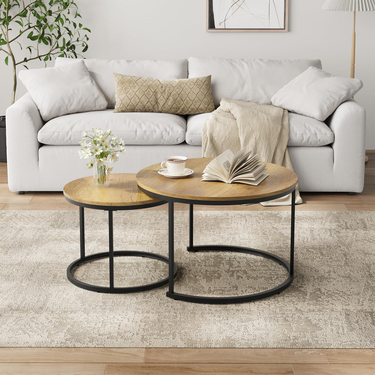 Set of 2 Round Wood Grain Coffee Table Q83263
