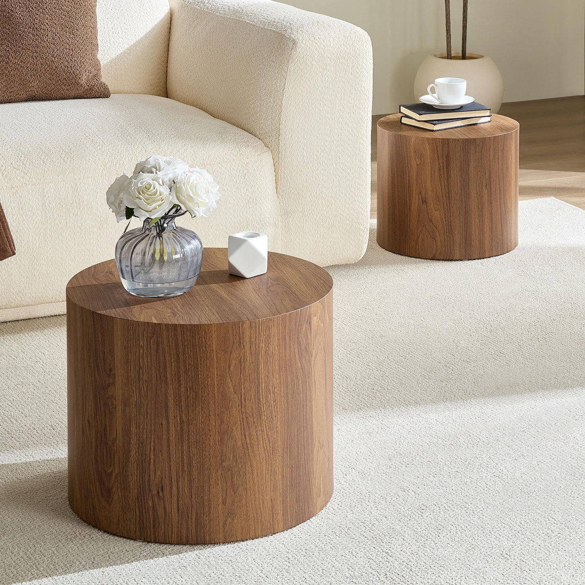 Round Coffee Table Set of 2 Wood Nesting End Table P76614