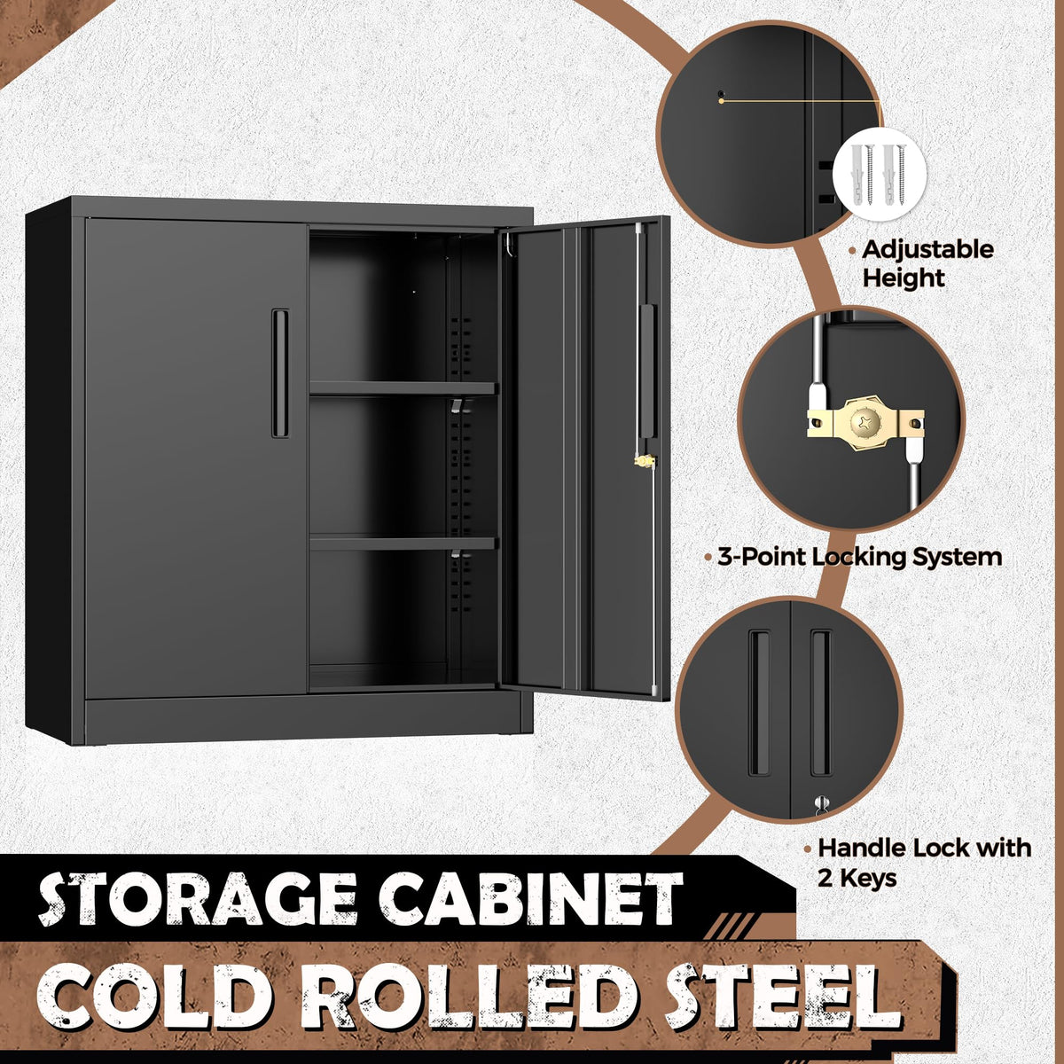 Black Metal Storage Cabinet with Locking Doors and Shelves N8485