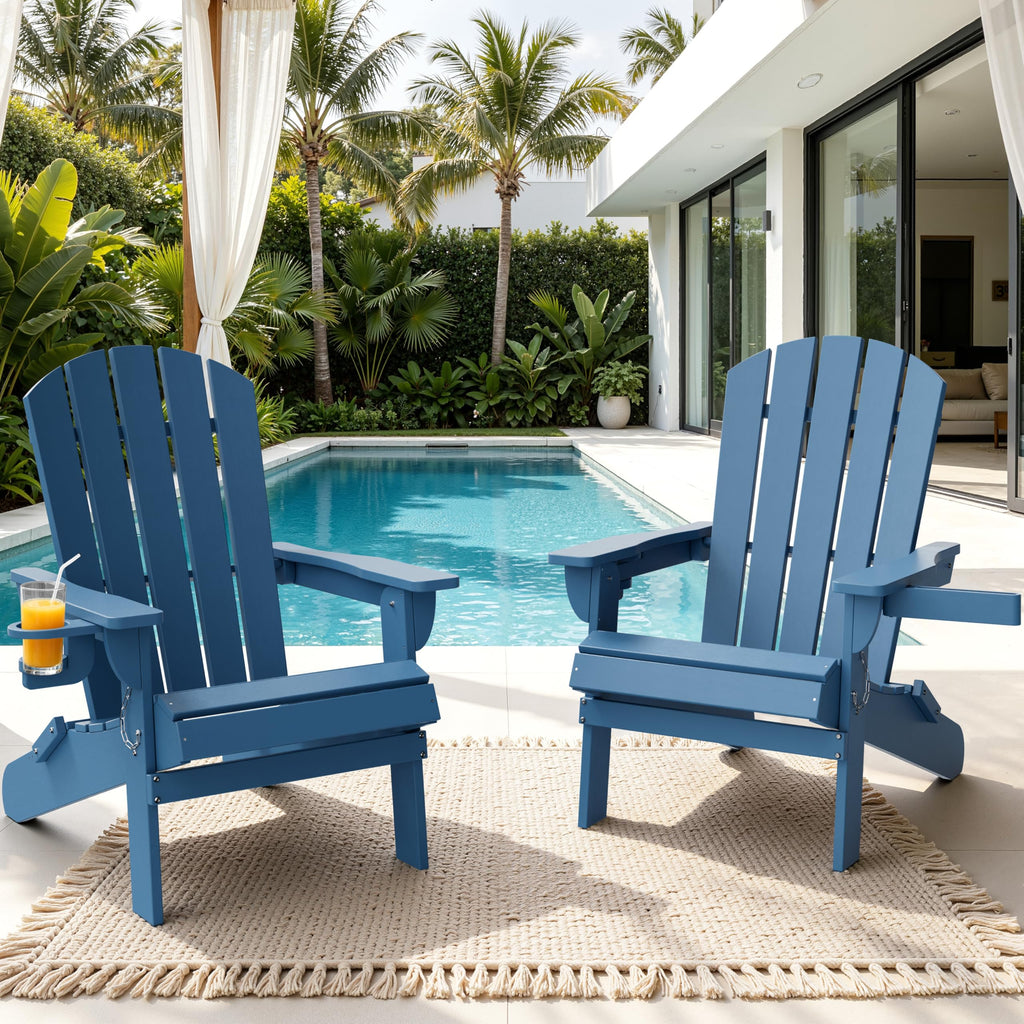 Folding Adirondack Chair Set of 2 with Cup Holder Navy Blue P12144