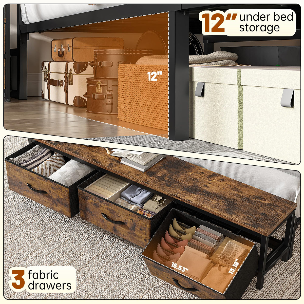 Queen Bed Frame with Ottoman & Charging Station O108797