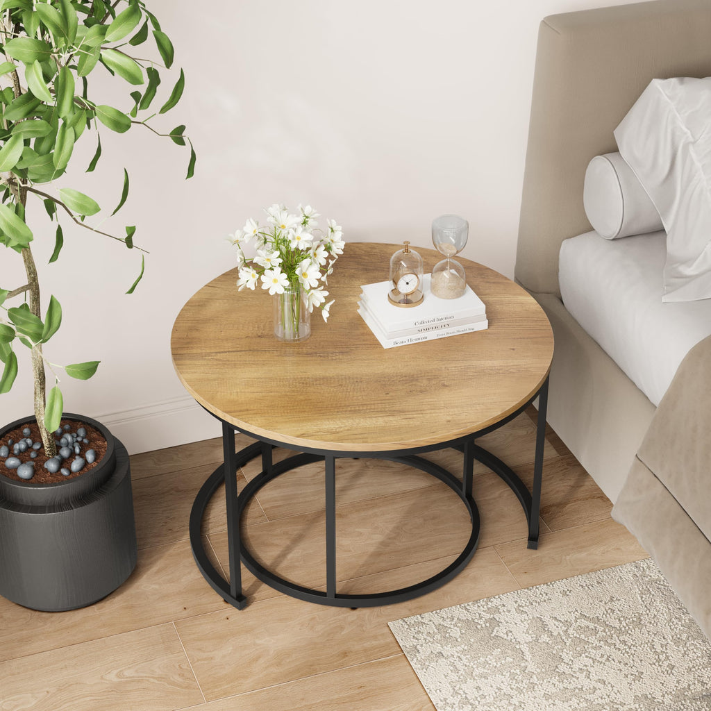 Set of 2 Round Wood Grain Coffee Table Q83263
