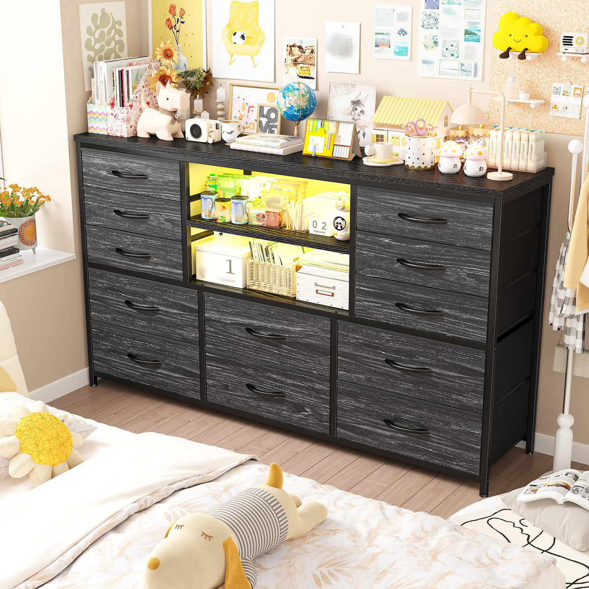Dresser with LED Lights & Charging Station J37647