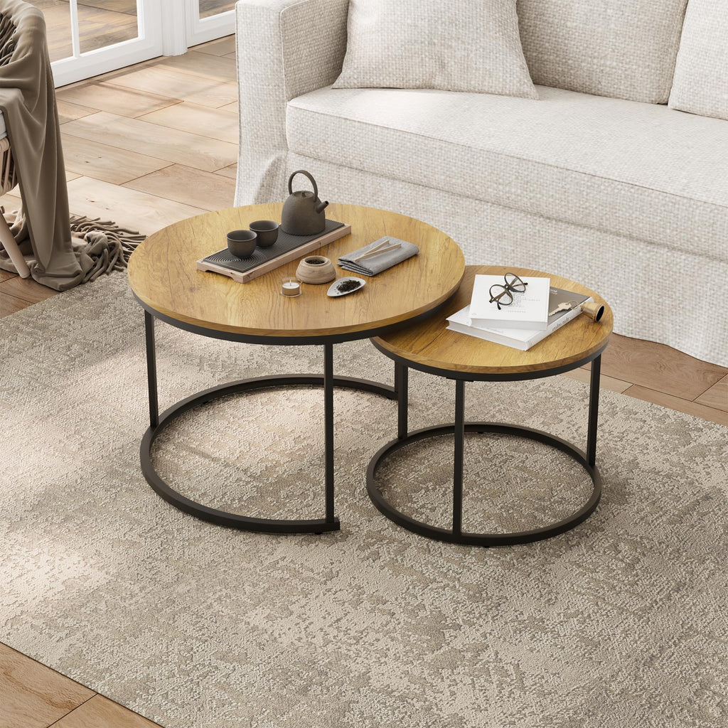 Set of 2 Round Wood Grain Coffee Table Q83263
