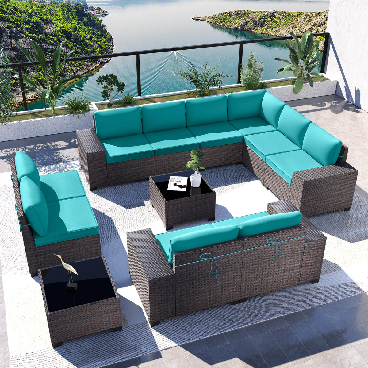 12PCS PE Wicker Rattan Sectional Sofa Q6091