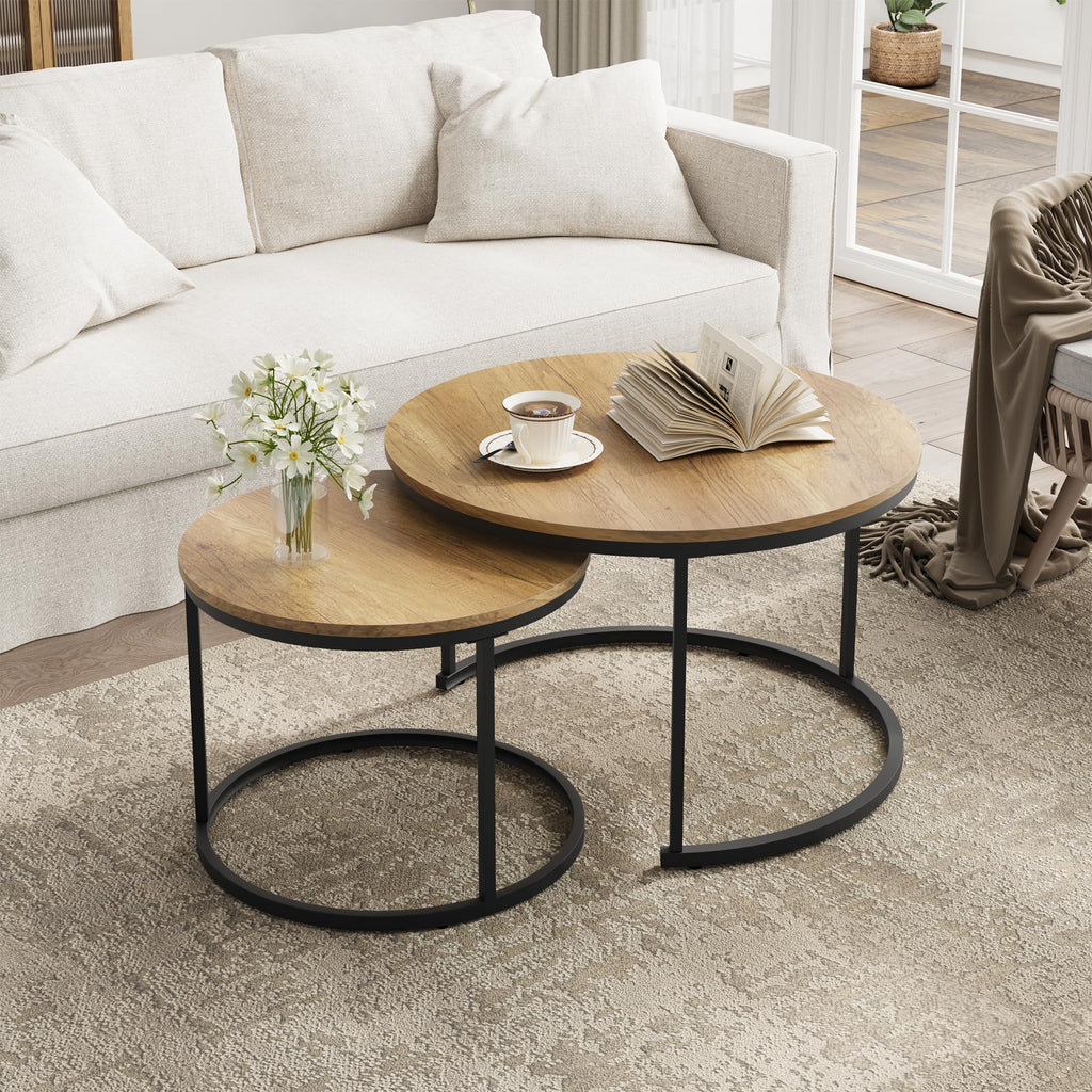 Set of 2 Round Wood Grain Coffee Table Q83263