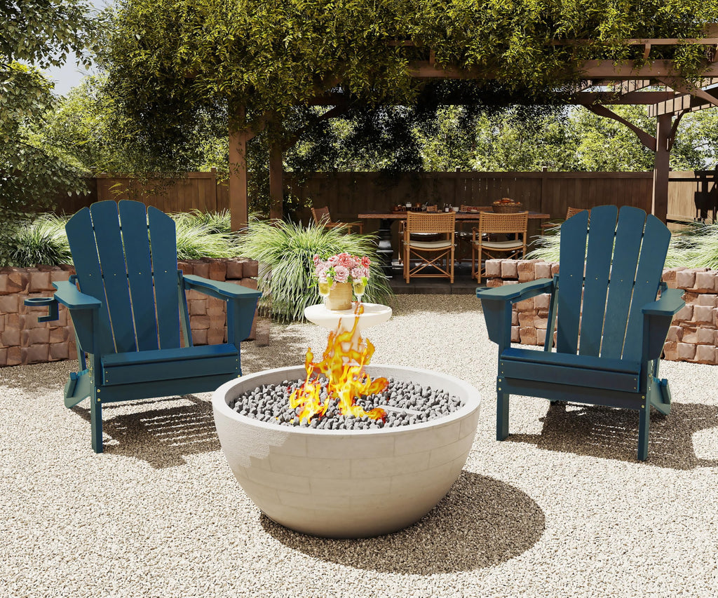 Folding Adirondack Chairs Set of 2 HDPE with Cup Holder Dark Blue S159